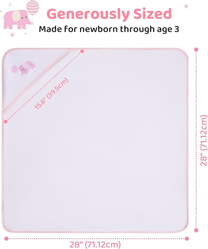 Mooreeke Baby Towel with Hood for Girls Pink Elephant Bath Towel for Babies Ultra Soft Absorbent 3 PCS Baby Towels and 3 PCS Washcloths for Newborn Essentials