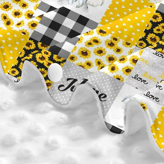 Personalized Elephant and Sunflower Plaid Baby Car Seat Canopy for Babies with Name, Customized Stroller Car Seat Covers for Girls Boys, Minky Nursing Carseat Cover for Breastfeeding, Newborn