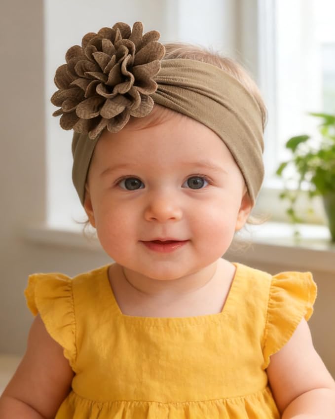 jollybows 6pcs Baby Girls Flower Hair Headbands Nylon Hair Bands Elastic Hair Accessories for Newborn Kids Infants Toddlers Dark Color