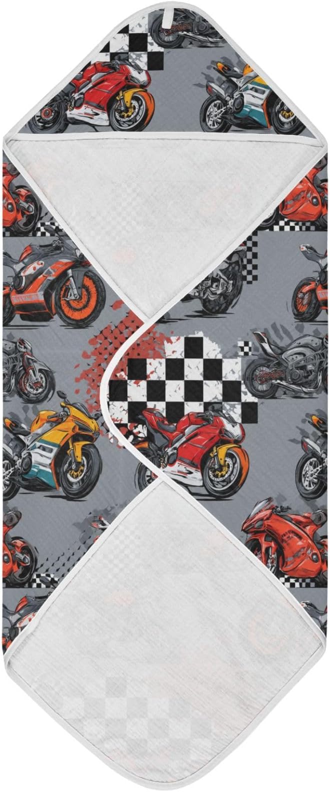Pigsaly Car Racing Cartoon Hooded Baby Towel Race Car Flag Baby Bath Towel Unisex Soft Organic Cotton Washcloths Toddlers Shower Gifts for Boys Girls Newborn 30 x 30 in