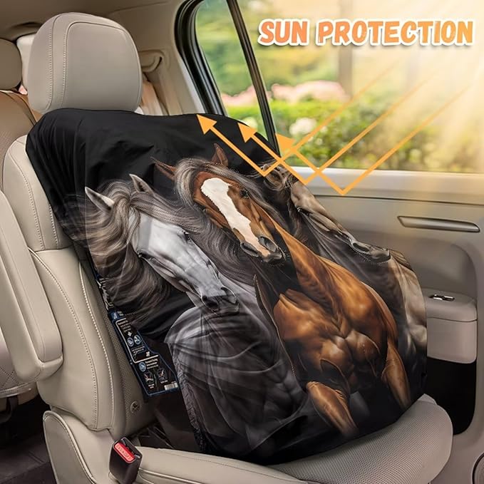 Car Seat Cover Baby Car Seat Sun Shade Cover, Easy to Install and Clean, Stretch Carseat Covers Replacement Heat Protector Horse Print Car Seat Accessories