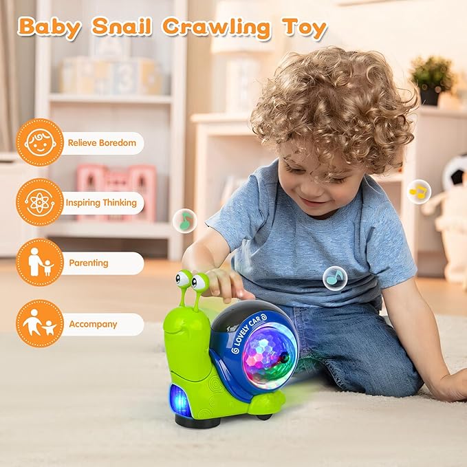 Baby Toddler Crawling Toys 6-12 Months, Musical Snail Baby Toy, Infant Crawling Tummy Time Development Toys Boy Girl Christmas Birthday Gifts