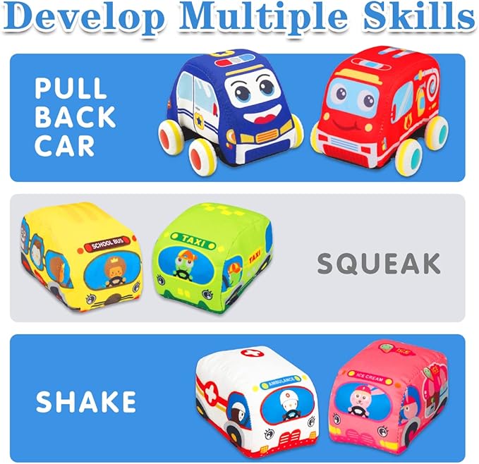 Baby Toys 6 to 12 Months - Soft Car Toys for 1 Year Old Boy Girl with Playmat Storage Bag - Infant Baby Toys 12-18 Months Toddler Toys Age 1-2 - 1st Birthday Gifts 1 2 3 Years Old Baby