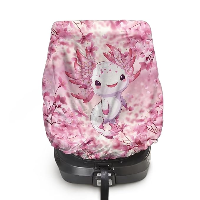 XYZCANDO Axolotl Summer Baby Car Seat Cover Cherry Print Car Seat Covers for Babies Girl Foldable Baby Car Seat Shade Cover Stretch Car Seat Sun Protection for Summer Gift for Birthday