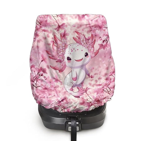 XYZCANDO Axolotl Summer Baby Car Seat Cover Cherry Print Car Seat Covers for Babies Girl Foldable Baby Car Seat Shade Cover Stretch Car Seat Sun Protection for Summer Gift for Birthday