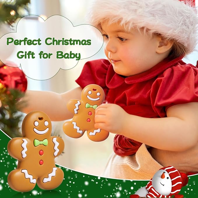 NCVI Christmas Teether, Baby Teething Toys for 0-6 6-12 Months, My First Christmas Silicone Chew Toys, First Christmas Gifts for Baby Boys and Girls, Ideal Toddlers Stocking Stuffer, Gingerbread Man