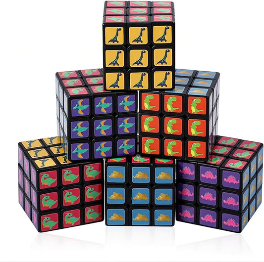 24 Pack Dinosaur Mini Cube Bulk, 1.18 Inch 3x3x3 Small Puzzle Cubes Set, Dinosaur Themed Birthday Party Favors, Classroom Rewards Prizes, Stocking Stuffers, Easter Basket Fillers for Kids