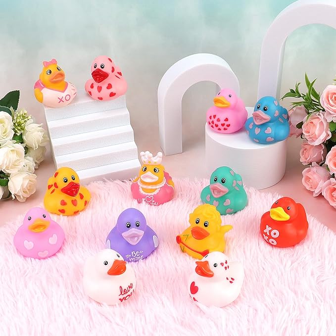 50 Pcs Rubber Duck, Valentines Ducks for Jeeps Ducking, Random Assortment Mini Rubber Duckie Toys for Kids Baby Bath Shower Toys Cute Heart Ducks for Party Favors Classroom