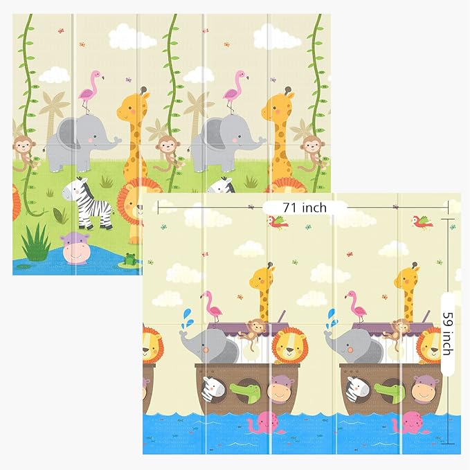 UANLAUO Foldable Baby Play Mat,71x59 Inches Playmat for Indoor and Outdoor, Reversible Foam Padded Perfect for Playtime and Tummy Time, Waterproof Baby Crawling mat Play for Infants, Toddlers and Kids