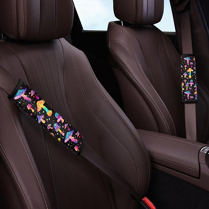 Biyejit Colorful Mushroom Car Accessories Seat Belt Covers Adult Seat Belt Shoulder Strap Covers for Women Girls Seatbelt Pads Universal Fit 2 Packs