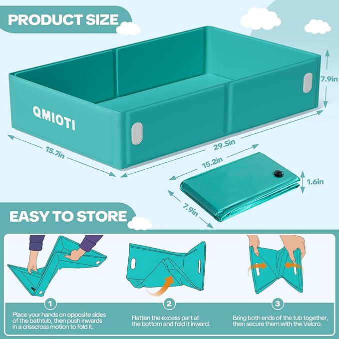 Baby Bathtub, Collapsible Baby Bath Tub, Portable Toddler Bathtub for Travel, Foldable for Space-Saving, Baby Shower Gifts for Newborns, Toddlers