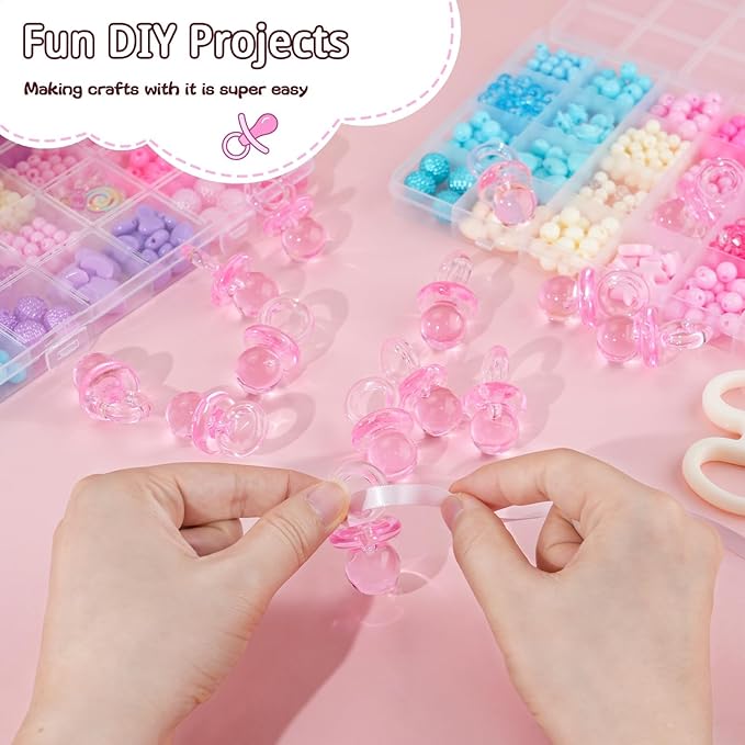 48 Pcs Acrylic Pacifiers for Baby Shower Game Girl, 1.75’’ Baby Shower Pacifiers, Bulk Pacifier for Hunt Games, Decoration DIY, Gender Reveal Table Scatter, Party Favors(Pink)