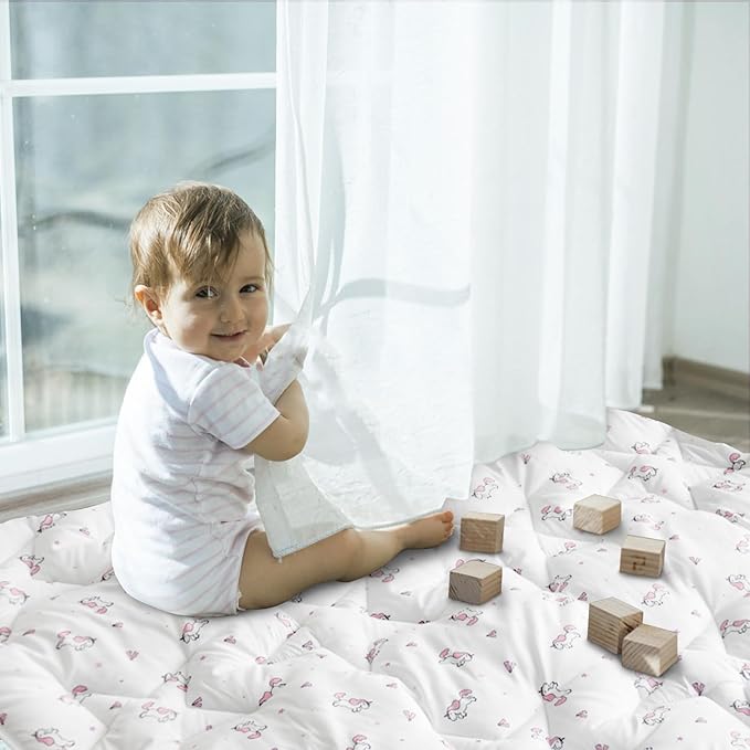 Baby Play Mat for Boys Girls, 50'' x 50'' Playpen Mat Non Slip, One-Piece Crawling Play Mat for Baby, Toddlers, White Print
