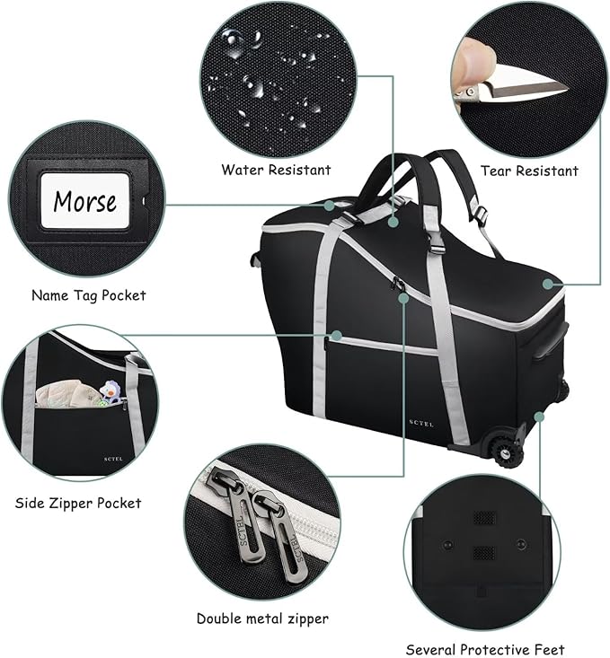 SCTEL Infant Car Seat Travel Bag Backpack for Airplane, Fits Doona Car Seat Stroller and Base, Padded Carseat Cover for Air Travel, Nuna Pipa Car Seat Travel Bag with Wheels
