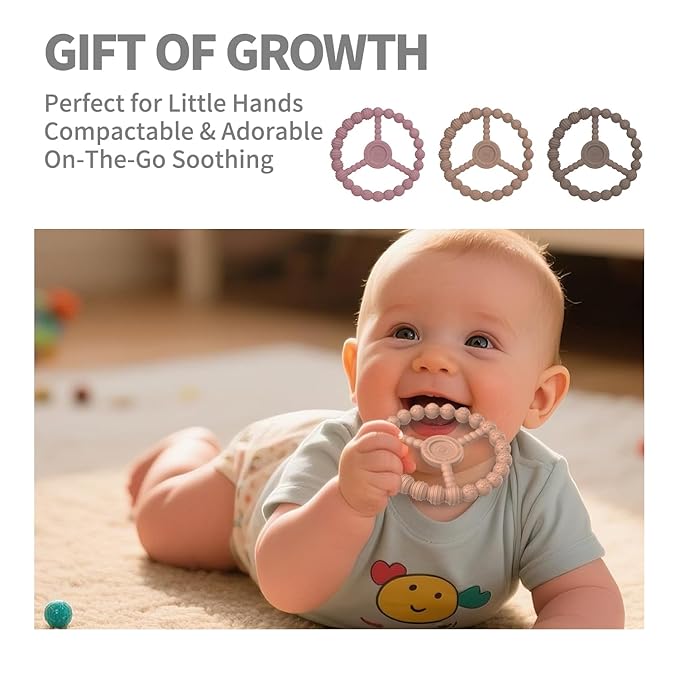 Baby Teething Rings 3-6 Months, 3 Pack Silicone Ring Teether Toys for Babies 0-6 & 6-12 Months Chewing Relief, Freezable & Easy Grip, Infant Essentials, Boys & Girls Gifts (Clay DustyRose Brown)