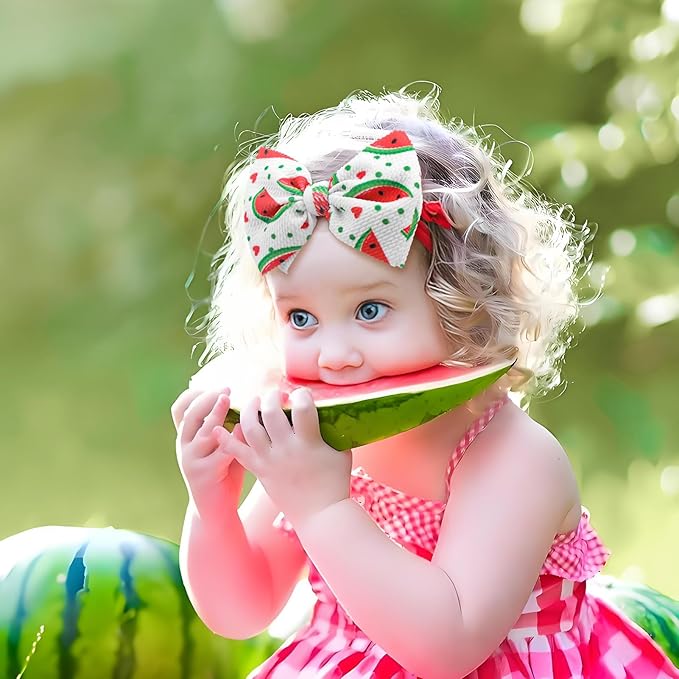 3 Pcs Baby Girl Headbands Summer Outfits 4.5’’ Fruit Hair Bows Watermelon Hair Accessories for Newborn Infant Toddler Girls Clothes