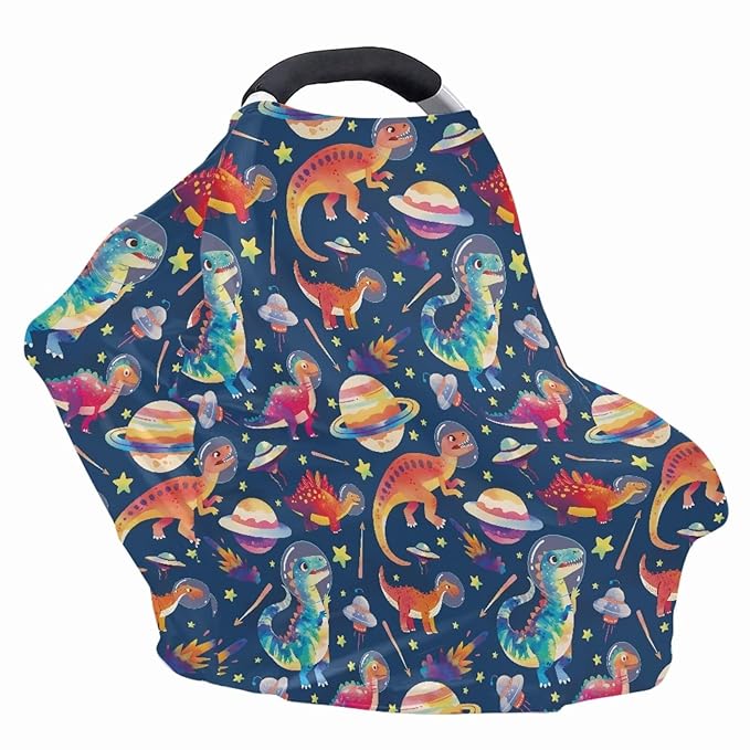 GIFTPUZZ Planet Dinosaurs Multi-Use Stretchy Baby Car Seat Cover - Nursing & Breastfeeding Covers for Boys & Girls, Ideal for Shopping Carts, High Chairs, and Strollers for Infants & Newborns