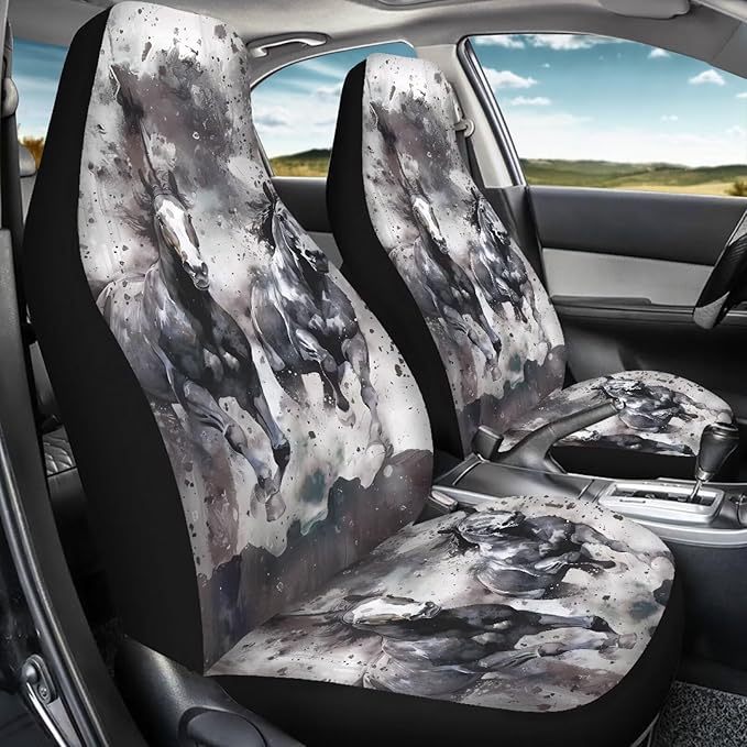 Fashion Horse Car Seat Covers 2 Pcs Car Seat Covers Front Seats Only Waterproof Breathable Easy to Install Anti-Slip Back Fabric Universal Fit for Auto Truck Van SUV