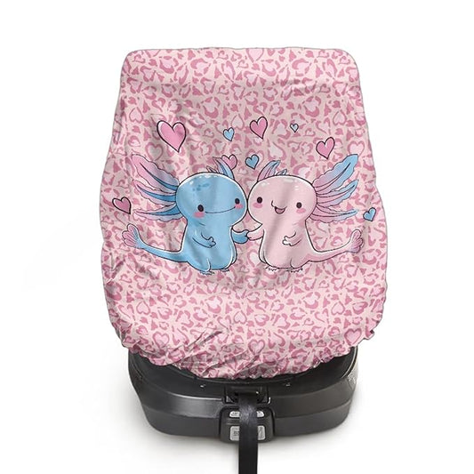 Baby Car Seat Cover, Axolotl Car Seat Sunshade Covers to Protect Your Child Safety, Protector Keeps Baby Infant Toddler Cool - Pink Leopard Carseat Shade Reflector UV Ray Helpers