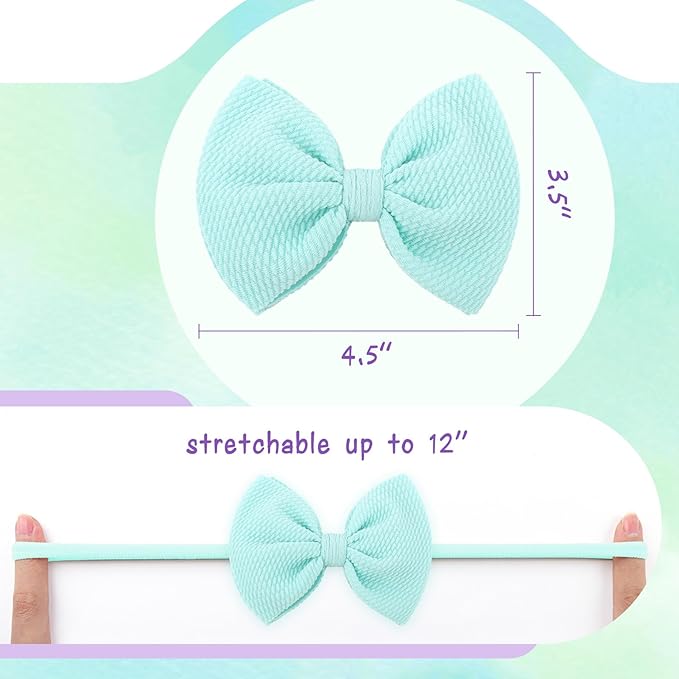 3PCS 4.5’’ Hair Bows for Baby Girls Newborn Infant Toddler Headbands Light Blue & Purple & Pink Bow of Hair Accessories Soft Girl Head Wraps