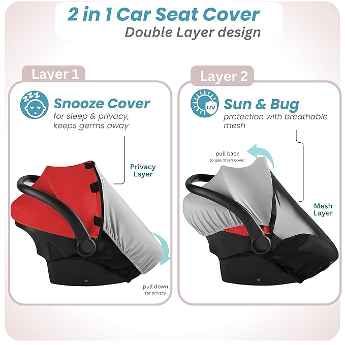 Car Seat Cover Baby - Infant Newborn Carseat Cover for Summer - Doona Car Seat Cover - Mosquito Net for Car Seat - Breathable Sunshade Extension Canopy Bug Protector