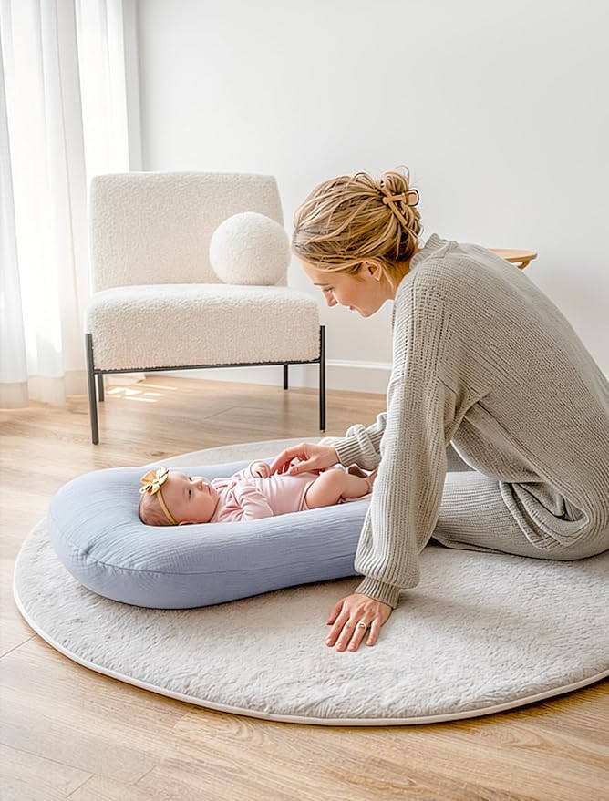Termichy Baby Lounger Covers Muslin: Soft and Breathable Slipcover for Snuggle Me Lounger - Machine Washable & Zipper-Free for Safe Daily Use - Navy & Blue for Boys