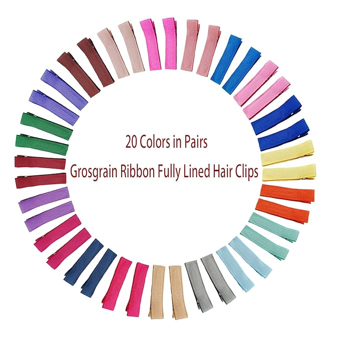 40PCS Boutique Fully Lined DIY Alligator Hair Clips 1.8" Baby Hair Barrettes for Fine Hair Infants Baby Girls Toddlers Kids (20 Colors in Pairs-Dark Multicolor)