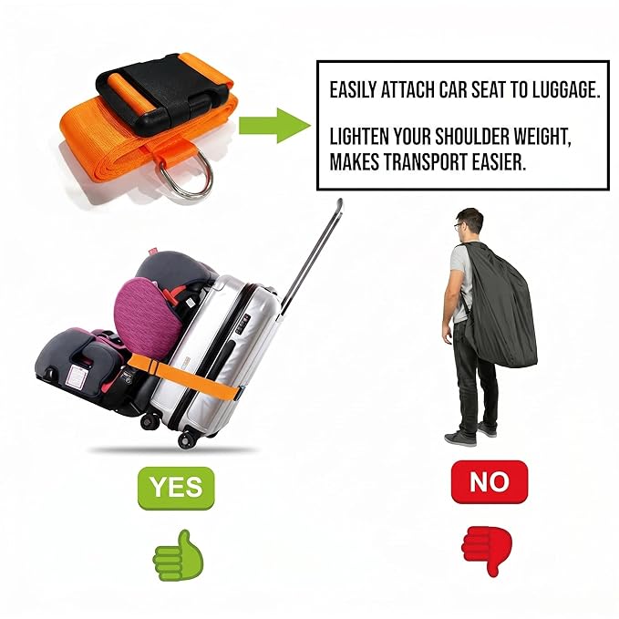 Car Seat Belt Strap to Suitcase, Convert Kid Car Seat and Carry-on Luggage to Airport Stroller Carrier,Safe Travel Solution for Transport (Orange)
