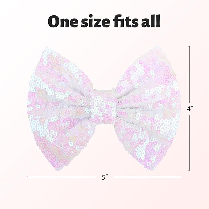 Hair Bow Clip for Girls, 5 inches Sequins Large Bow with Alligator Clip, Hair Accessories for Women Teens Babies Toddlers, White
