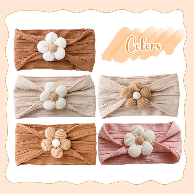 Ulico Custom Baby Girls Headband,Personalized Girls Headband with Name,Girls Embroidered Headbands,Newborn Headbands with Flower（2 Pack）