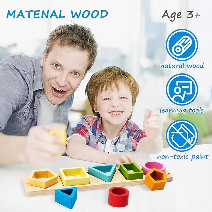 Symdiro Montessori Toys for 1 2 3 Year Old Boys Girls-Wooden Sorting & Stacking Toys for Baby Toddlers,Educational Shape Color Sorter Preschool Kids Gifts…