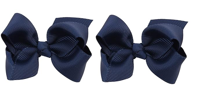 3 Inch Baby Girl Hair Bows Boutique Hair Clip Teens Toddlers Hairpin Headwear - Set of 2 (Navy)