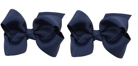 3 Inch Baby Girl Hair Bows Boutique Hair Clip Teens Toddlers Hairpin Headwear - Set of 2 (Navy)