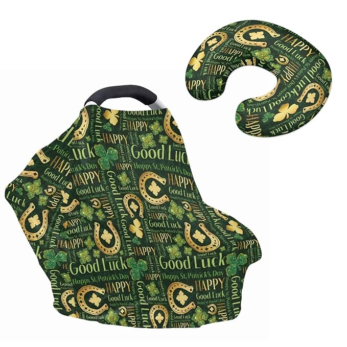 Horseshoes Basket Covers for Baby Infant Carseat Canopy Clover Nursing Pillow Cover for Baby Boy Girl Newborn Replaceable Cuddle Pillow Slipcover St Patricks Day Luck