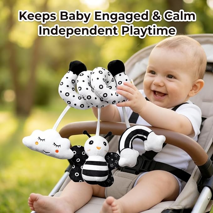 Multi-Use Baby Spiral Activity Toy – Spiral carseat Toy for Car Seat, Stroller,Play Gym, Keeps Baby Quiet, Easy Travel Solution