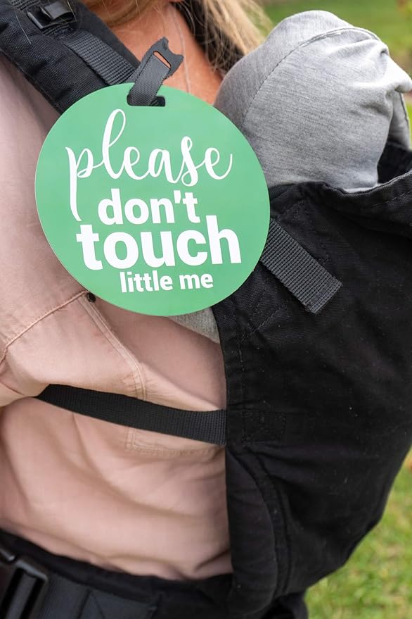 Three Little Tots Two Pack - Green Please Don't Touch Little Me Baby Car Seat and Stroller Signs - CPSIA Safety Tested