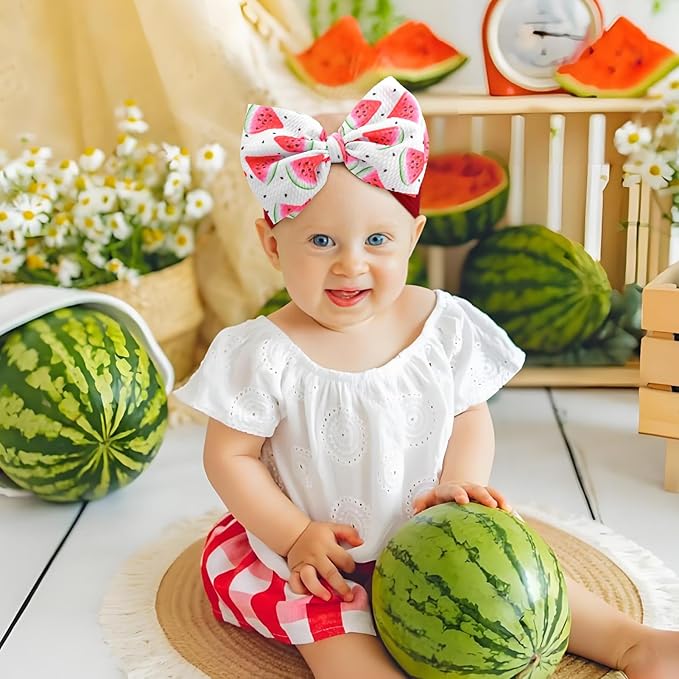 2 Pcs Baby Girl Headbands Summer Outfits 6’’ Fruit Hair Bows Watermelon Hair Accessories for Newborn Infant Toddler Girls Clothes