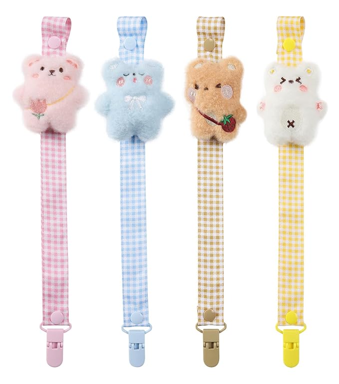 CutiePlusU Adult Pacifier Clip Adult Size Pacifier Holder Clip 4 Pack- Baby Bear Team