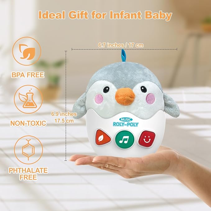 Baby Toys 0-6-12 Months, Plush Musical Toys, Cute Stuffed Animal Infant Toys with Light & Sounds, Roly-Poly Sensory Toy Birthday Gift for Newborn Boys & Girls