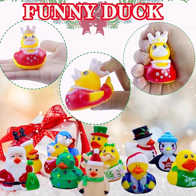 Christmas Rubber Ducks Bath Toys for Kids Boys Girls Toddlers, 2 Inch Christmas Stocking Stuffers Holiday Rubber Ducks Bath Toys Duckies Party Favors Gifts (12 Pack)