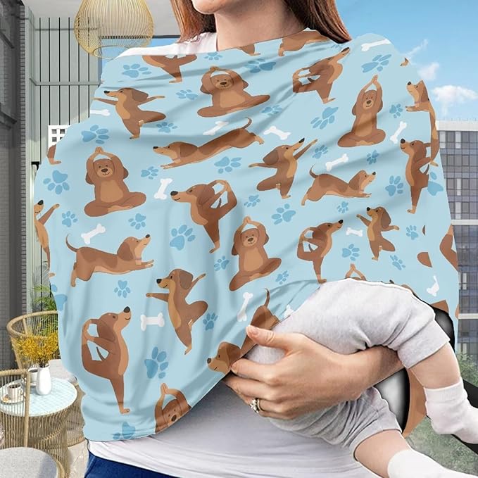 AFPANQZ Funny Cartoon Dogs Nursing Covers for Newborns Baby Car Seat Covers for Baby Girls, All Season Baby Carseat Canopy Cover Ups Breastfeeding Scarves Breathable Baby Shower Scarf