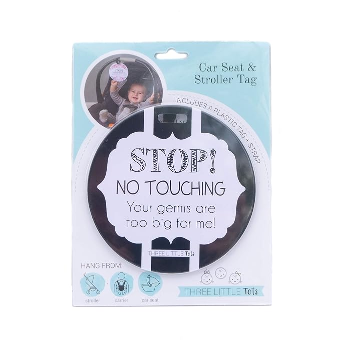 Three Little Tots Two Pack - Black and White No Touching Baby Car Seat and Stroller Signs - CPSIA Safety Tested