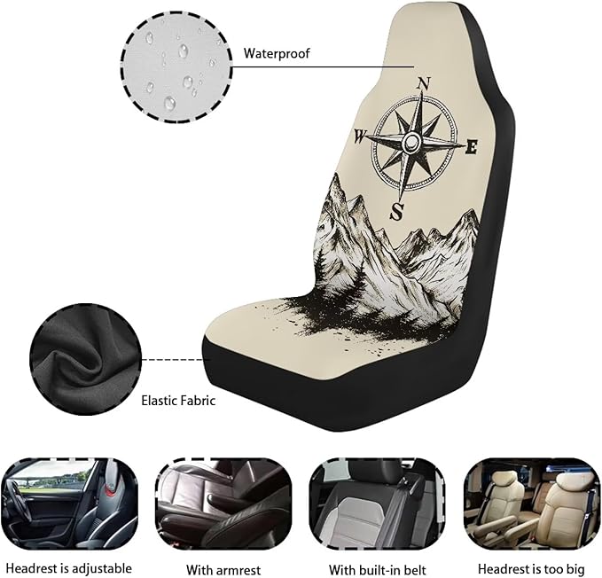 Peak Waterproof Car Seat Cover Anti-Slip Back Fabric Automobile Front Seat Covers Easy to Install All-Season Protection Universal Vehicle Accessories