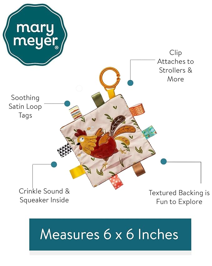 Taggies Crinkle Me Toy with Baby Paper & Squeaker with Sensory Tags, 6 x 6-inches, Rooster