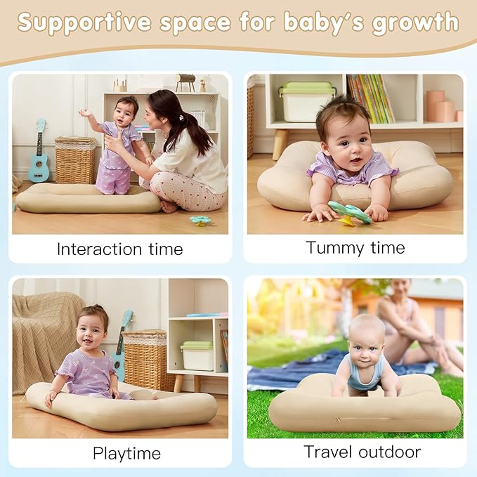 Lucakuins Baby Lounger 0-18 Months, Baby Lounger for Newborn, Soft Organic Cotton Breathable Lounger for Infants (Apricot Baby Lounger)