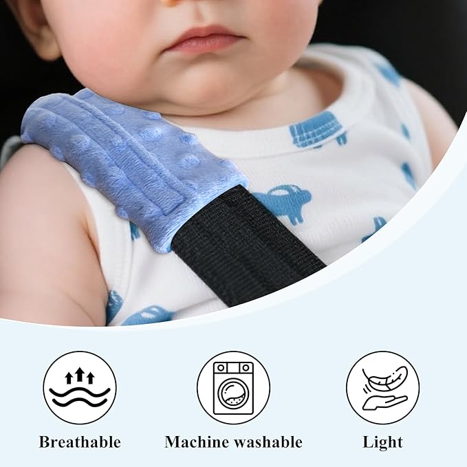 2-Pack Car Seat Strap Covers, Infant Seatbelt Covers, Velvety Soft Double-Sided Use Car Seat Shoulder Strap Pads for Infant Toddler, Blue Shark Pattern