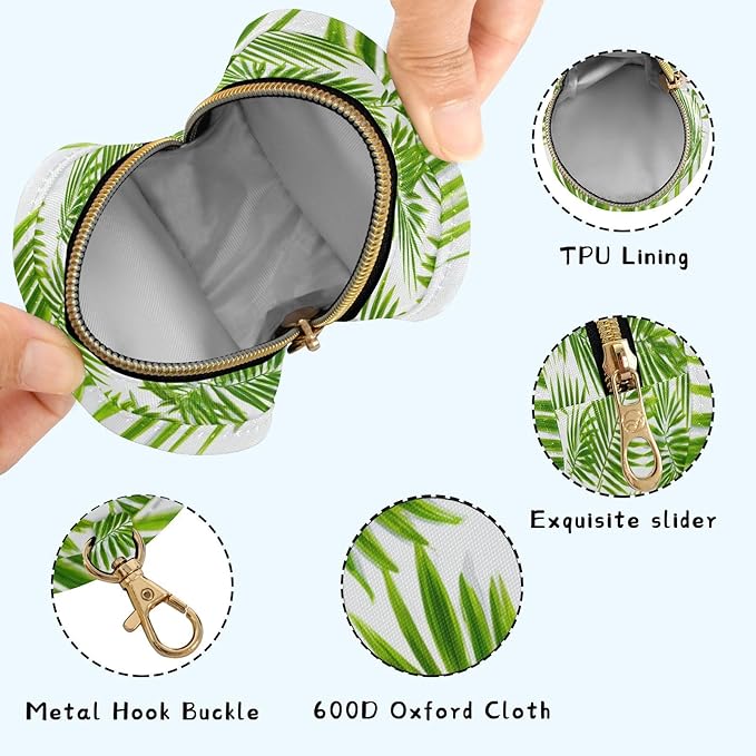 Pacifier Holder with Clip Pacifier Case for Diaper Bag Round Baby Pacifier Pouch Box Bag Portable Green Palm Leaves02