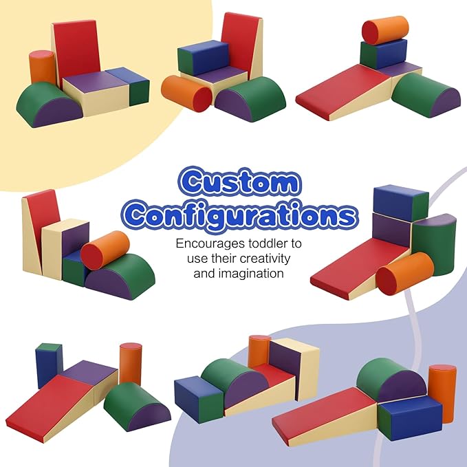 JungleDove 5-Piece Soft Play Climbing Blocks for Toddlers - High-Density Foam Kids Indoor Climber - Waterproof PU Leather Baby Gym Mats for Toddler Playroom & Daycare (Classic Color)