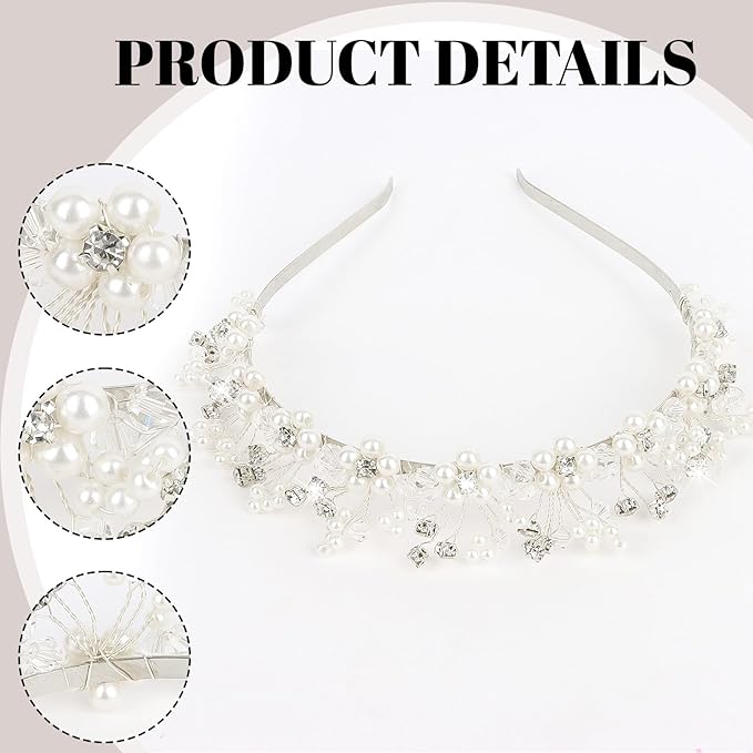 Flower Girl Wedding Headband Crystal Hair Accessories Silver Bridal Pearl Headband for Prom, Birthday, Party, and First Communion