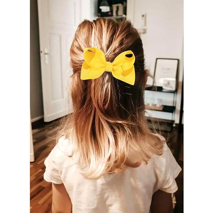 2 PCS 4.5inchs Hair Bows for Girls Grosgrain Ribbon Hair Bow Alligator Clips Hair Accessories for Baby Girls Toddlers(Yellow)